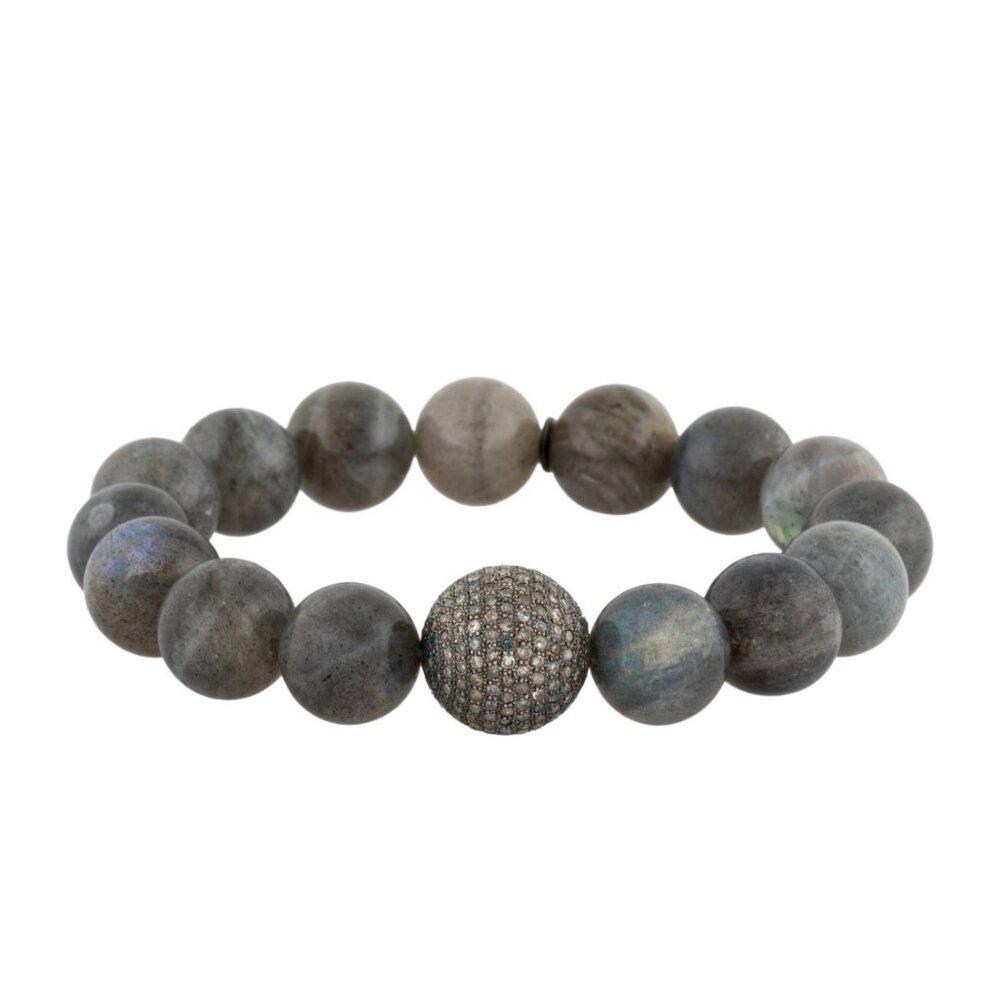 SHERYL LOWE STERLING SILVER LABRADORITE & DIAMOND BEAD BRACELET